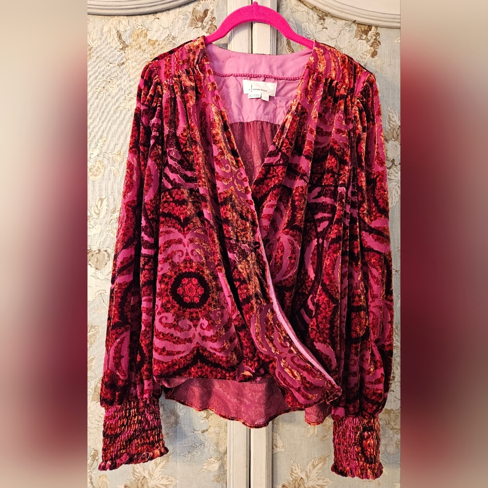 Anthropologie Burned Out Velvet Wrap Front Blouse
